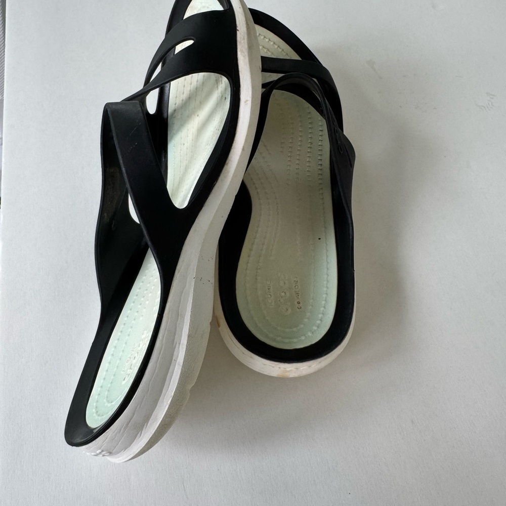 CROCS Black and White Sandals Slip-On Comfort
